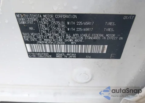 2017 Toyota Rav4 Le from USA, damaged, VIN JTMZFREV5HJ126066